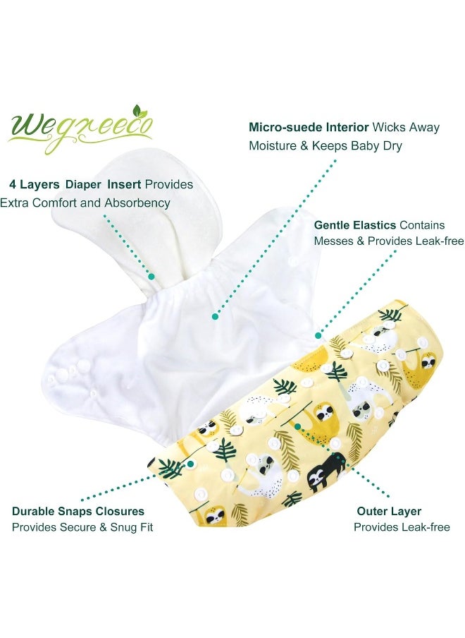 wegreeco Washable Reusable Baby Cloth Pocket Diapers 6 Pack + 6 Rayon Made from Bamboo Inserts (with 1 Wet Bag, Animal World)