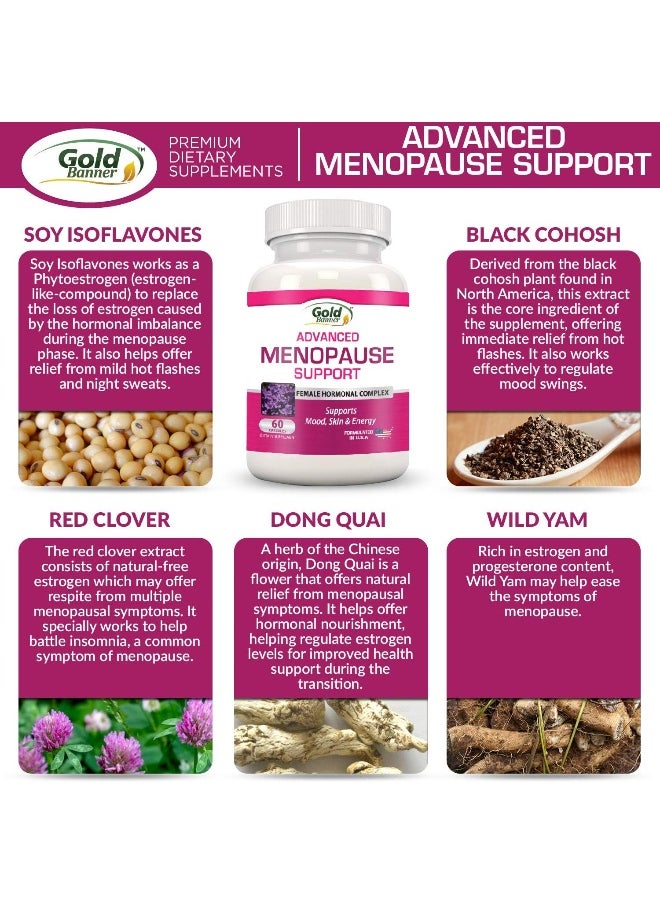 Advanced Menopause Support - Natural Female Hormonal Complex For Hot Flashes, Mood Swings & Dryness - Black Cohosh, Soy Isoflavones & Herbal Extract Formula - Does Not Include Hormones