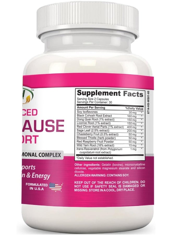 Advanced Menopause Support - Natural Female Hormonal Complex For Hot Flashes, Mood Swings & Dryness - Black Cohosh, Soy Isoflavones & Herbal Extract Formula - Does Not Include Hormones