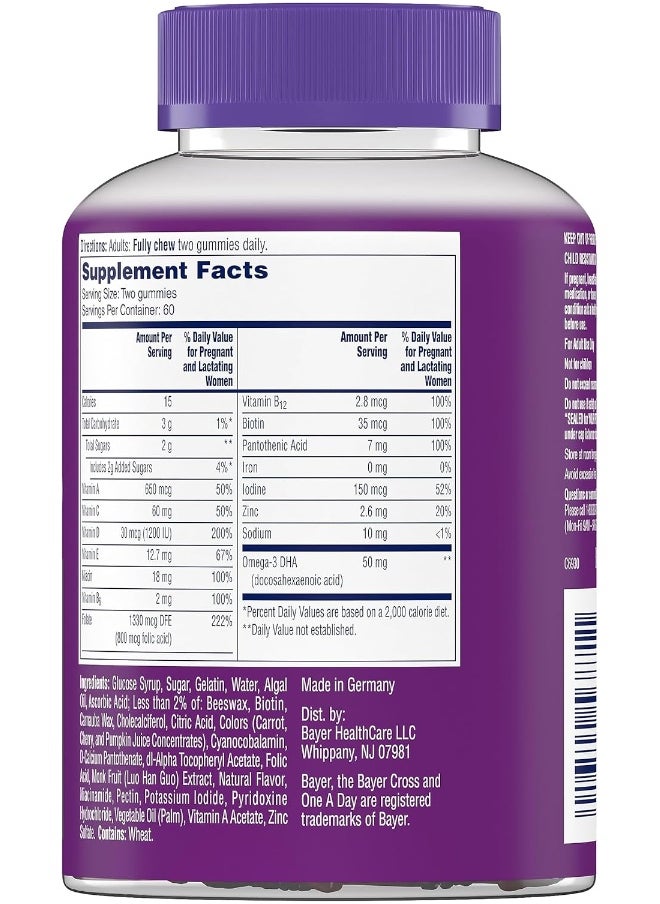 Women’S Prenatal Multivitamin Gummies Including Vitamin A, C, D, B6, B12, Folic Acid & More, 120 Count, Supplement For Before And During Pregnancy