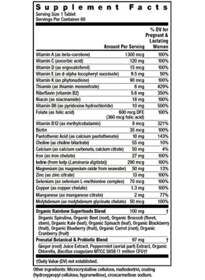 Prenatal One Multivitamin, Folic Acid, Calcium, & Vitamin D, Gluten Free, Supports From Conception To Postnatal, Clinically Proven Absorption, 60 Tablets