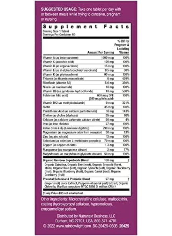 Prenatal One Multivitamin, Folic Acid, Calcium, & Vitamin D, Gluten Free, Supports From Conception To Postnatal, Clinically Proven Absorption, 60 Tablets