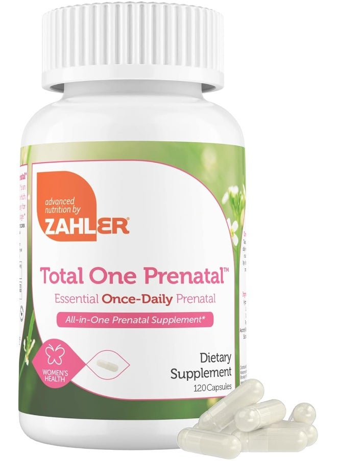 Zahler - Total One Prenatal Vitamins for Women (120 Count) Daily Multi Vitamin Prenatals with Folic Acid, Iron, Zinc & 19 Other Essential Vitamins & Minerals - Kosher Pre Natal Multivitamin Capsules