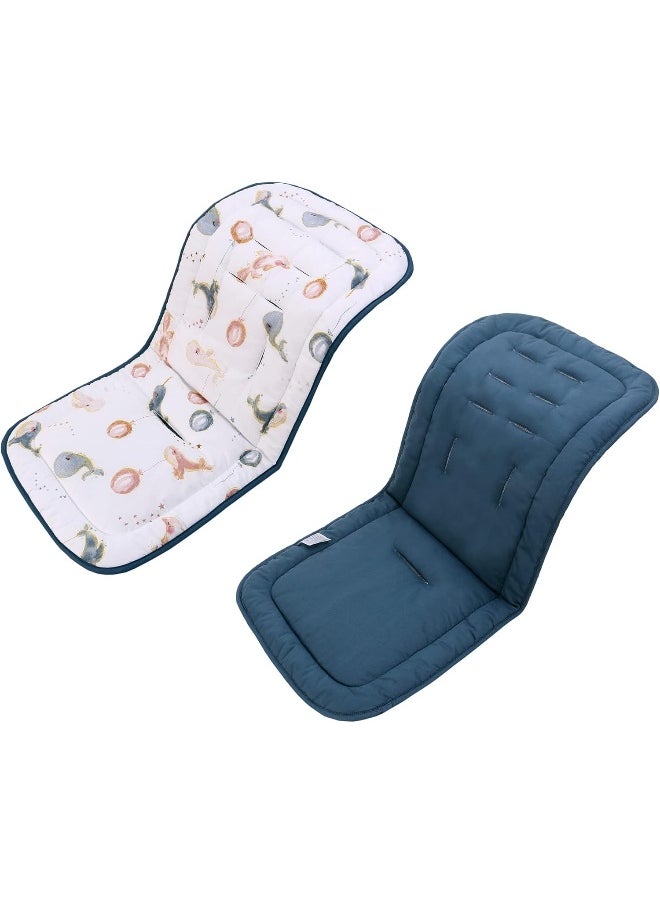LAT LEE AND TOWN Baby Stroller Cushion, Infant Car Seat Insert-Reversible Universal Breathable Soft Newborn Stroller Mat, 100% Cotton Cover Toddler Seat Pad Liner-34x78cm, 1 Pack (Whale)