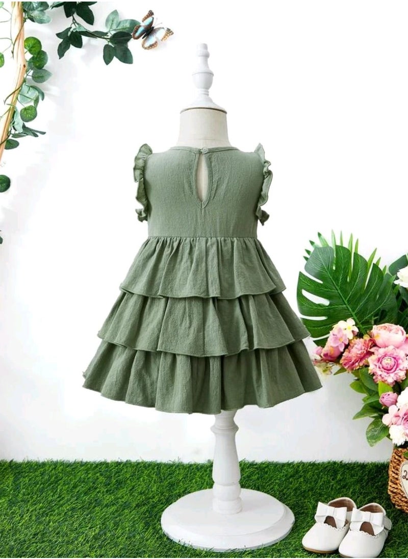 SHEIN Baby Ruffle Trim Layer Hem Dress