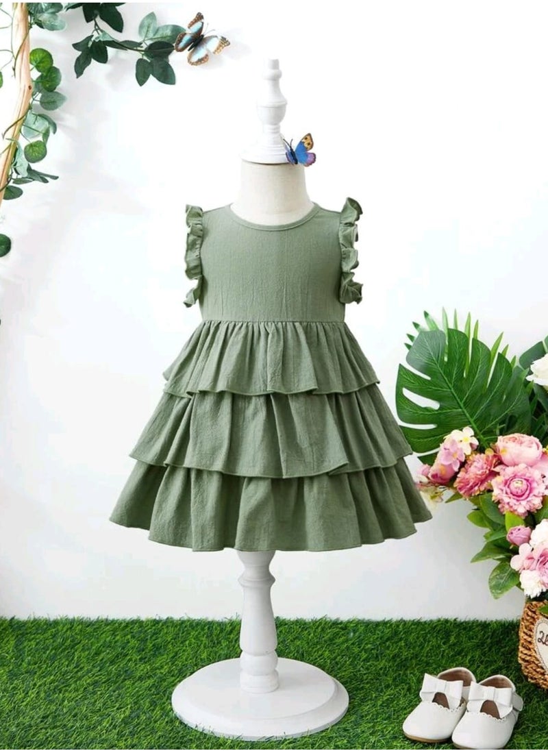 SHEIN Baby Ruffle Trim Layer Hem Dress