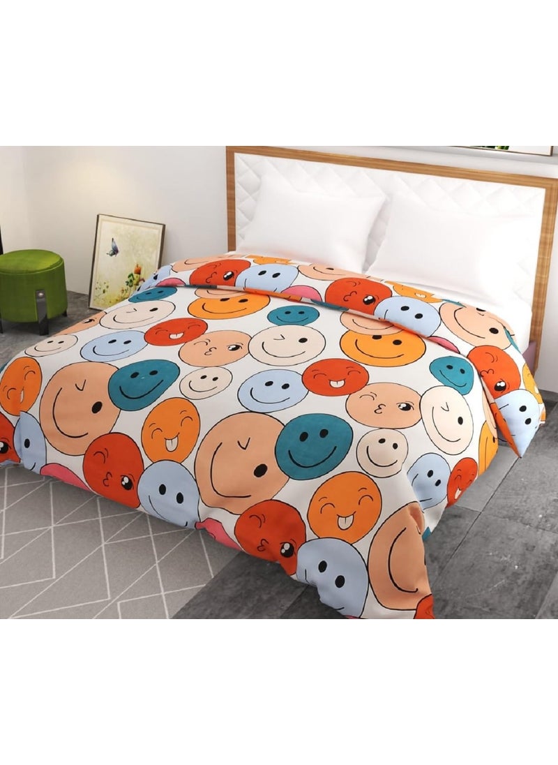 TURIYA 180 TC Microfiber Cloth Printed Double Bed Size Duvet CoverRajai CoverKambal Cover with Zipper Enclosure Design 5 Smileys Multicolor