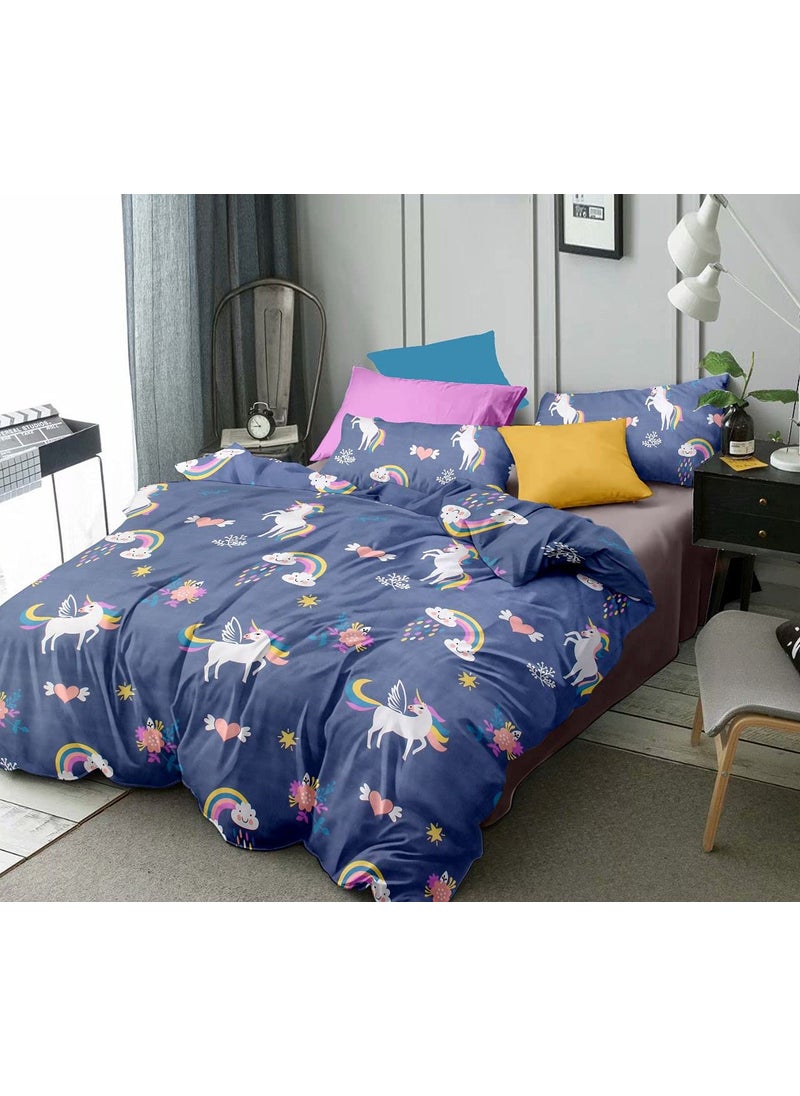 Home Designs Glace Cotton Double Printed Bed Duvet Cover Set 90 x 100 InchesBlue Design_4