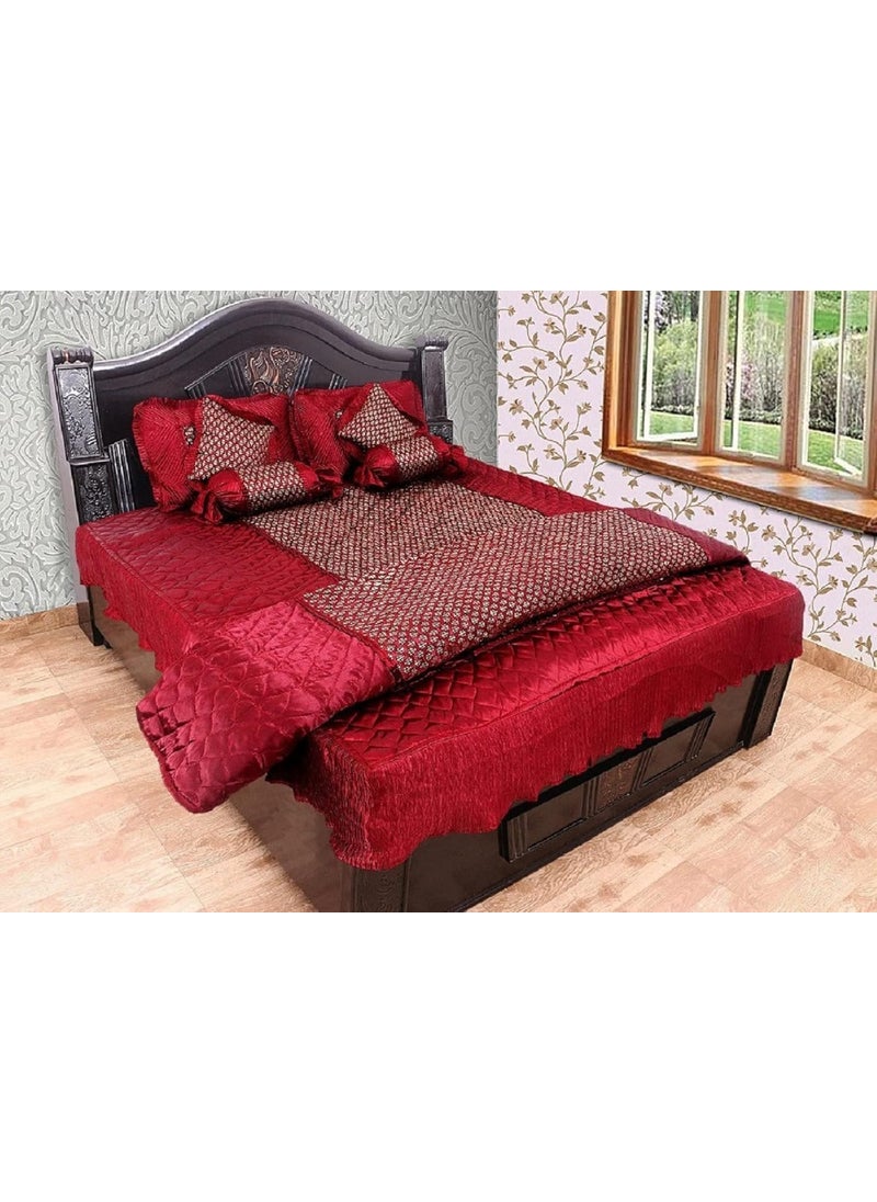 ManavRachit Satin Gold Printed 310 TC Double Bed Wedding Bedding Set 8 Pieces for Home Living Room Butti Print Red Butti