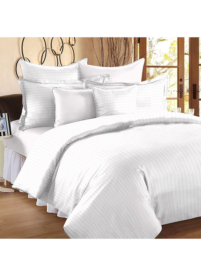 Gangauri Creations 250 TC Striped Zipper Cotton Single Duvet Cover 6090 White