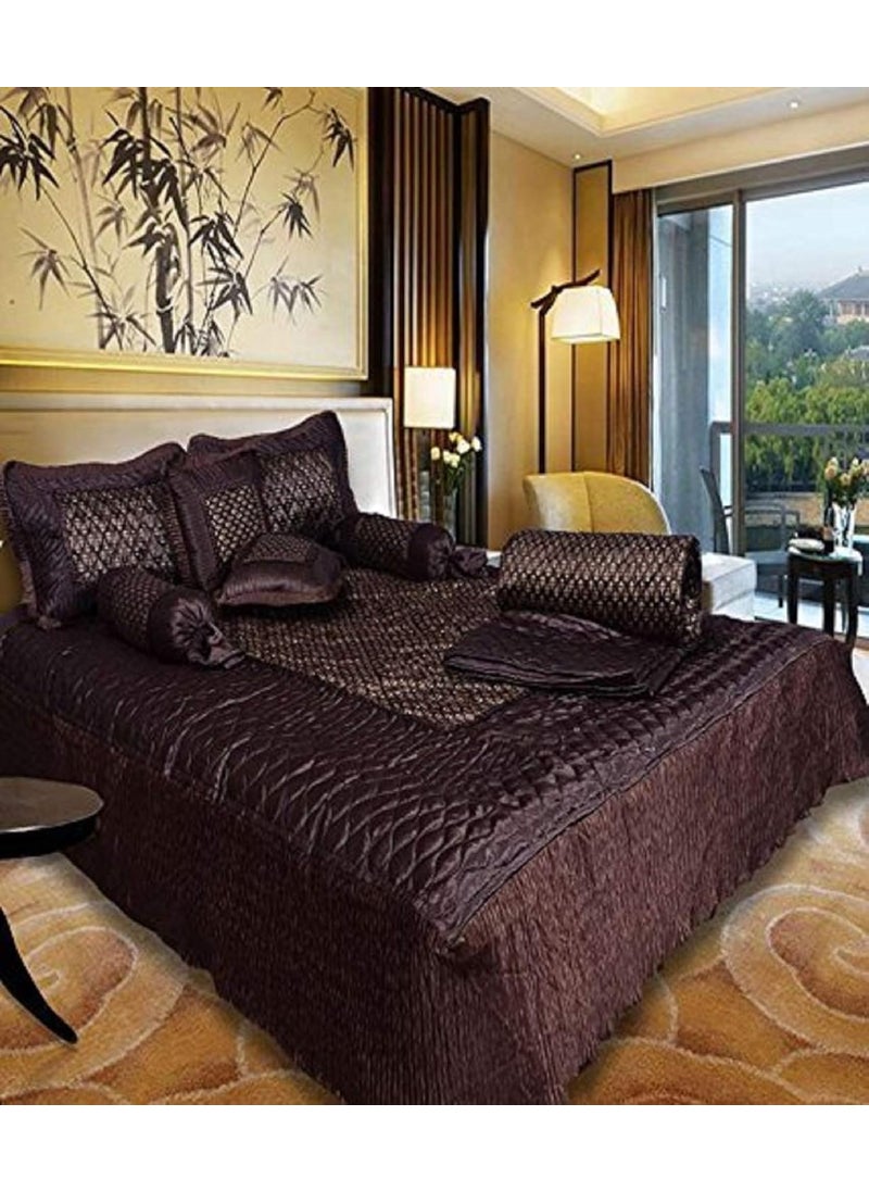 ManavRachit Satin Gold Printed 310 TC Double Bed Wedding Bedding Set 8 Pieces for Home Living Room Butti Print Coffee Butti Color