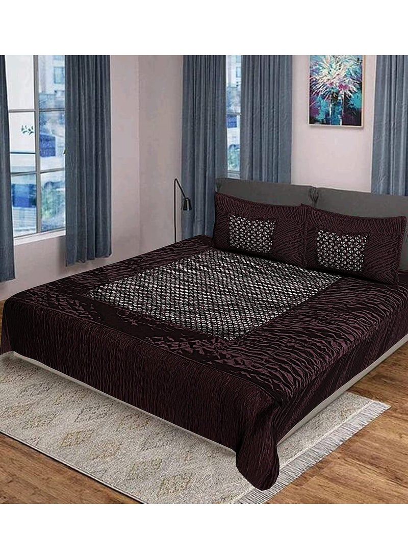 ManavRachit Satin Gold Printed 310 TC Double Bed Wedding Bedding Set 8 Pieces for Home Living Room Butti Print Coffee Butti Color