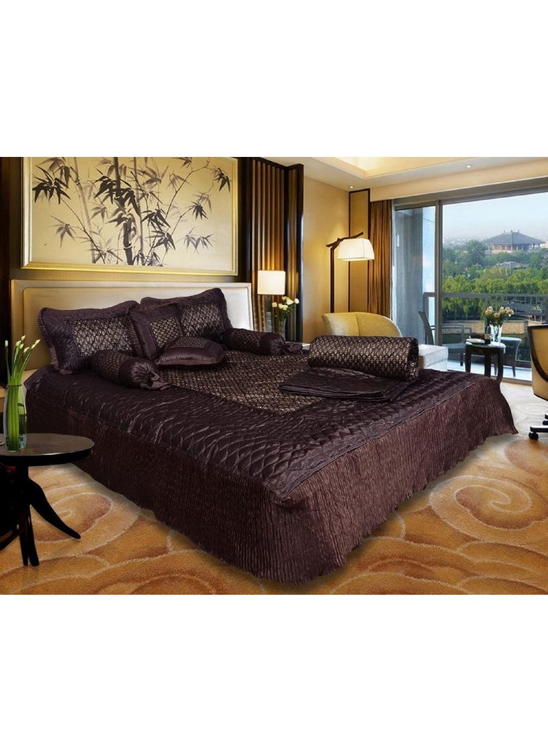 ManavRachit Satin Gold Printed 310 TC Double Bed Wedding Bedding Set 8 Pieces for Home Living Room Butti Print Coffee Butti Color
