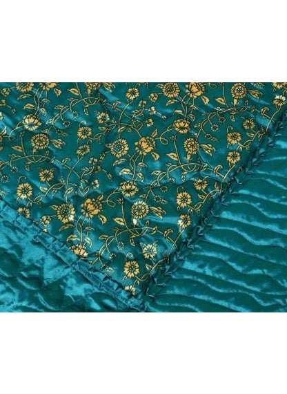 ManavRachit Satin Gold Printed 310 TC Wedding Bedding SetBedsheet with 2 Pillow Covers for Home Living RoomRama Green Set of 3pcJaal Print