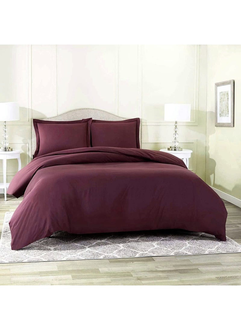 King Size Duvet Cover 3 Piece Microfiber 260 x 280 Cm Duvet Cover for King Bed Hotel Quality Comforter Cover 600 Series Wrinkle Fade Resistant Wine