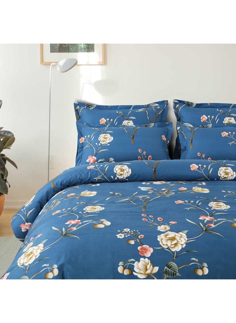 Ab Home Decor Glace Cotton King Size Duvet Cover II Comforter Cover II Razai Cover II Dohars Quilt Cover for Double Bed with Zipper 90x100 Inch Blue Flower