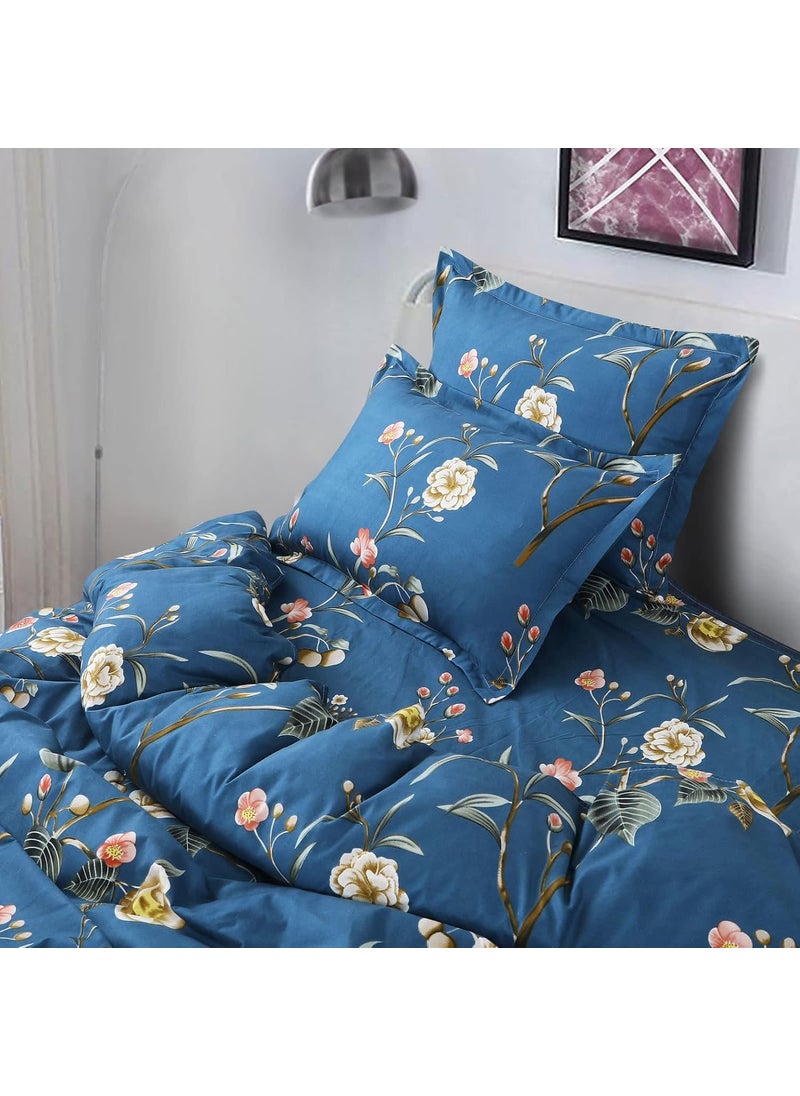 Ab Home Decor Glace Cotton King Size Duvet Cover II Comforter Cover II Razai Cover II Dohars Quilt Cover for Double Bed with Zipper 90x100 Inch Blue Flower