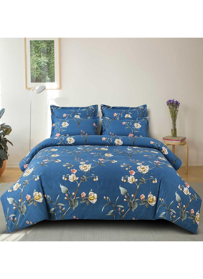 Ab Home Decor Glace Cotton King Size Duvet Cover II Comforter Cover II Razai Cover II Dohars Quilt Cover for Double Bed with Zipper 90x100 Inch Blue Flower