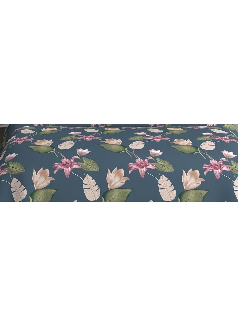 Livmoda Glace Cotton Feel King Size Duvet Cover II Comforter Cover II Razai Cover II Dohars Quilt Cover for Double Bed with Zipper 90x100 Inch Blue Flowers