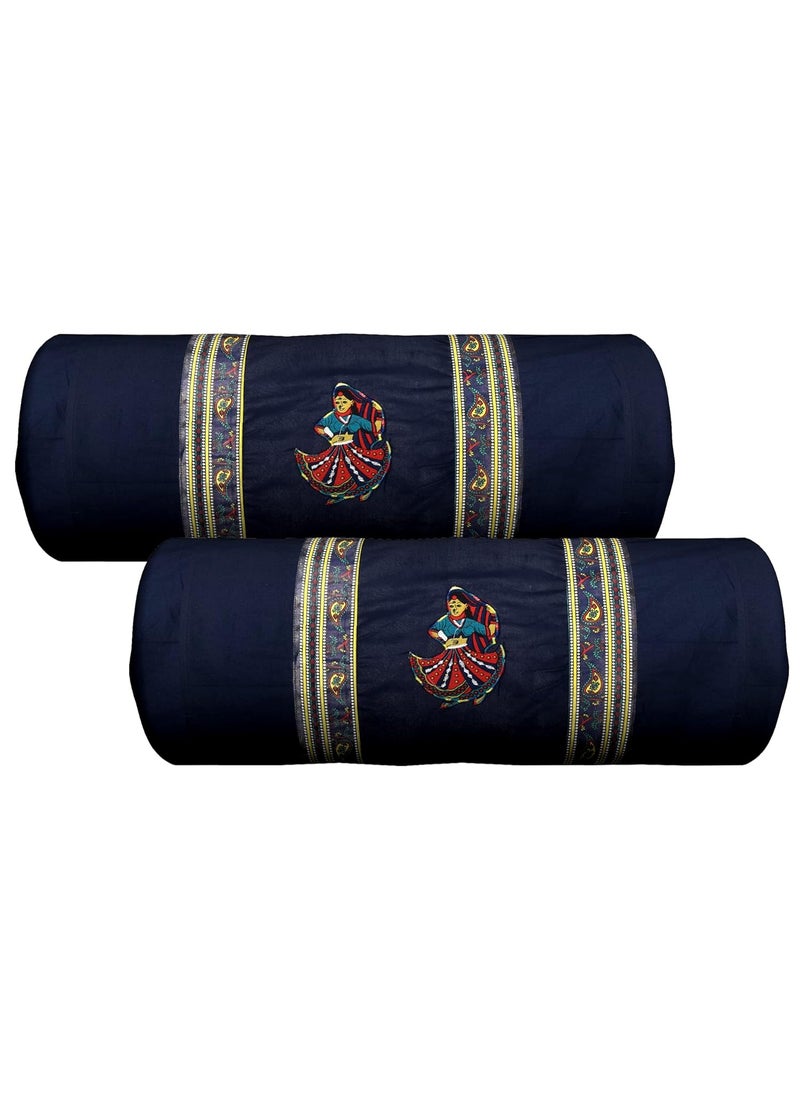 ManavRachit Cotton Patch Work Lady Print 210 TC Diwan Set of 8pc 88X60 Inch Bedsheet 16x16inch 2 Cushion Covers 15x31 inch 5 Bolster Covers for Hotel Home and Living Room Blue