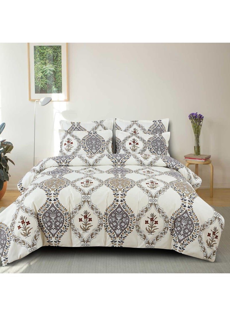 Ab Home Decor Glace Cotton King Size Duvet Cover II Comforter Cover II Razai Cover II Dohars Quilt Cover for Double Bed with Zipper 90x100 Inch Cream Abstract Design
