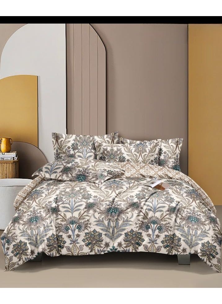 Slazie 300 TC Premium Glace Cotton Duvet Cover with Zipper King Size Razai CoverDohar Cover for Double BedQuilt Cover WinterWarm StuffKing Size Dohars 90x100 InchesBeige MulticolorNDV 007