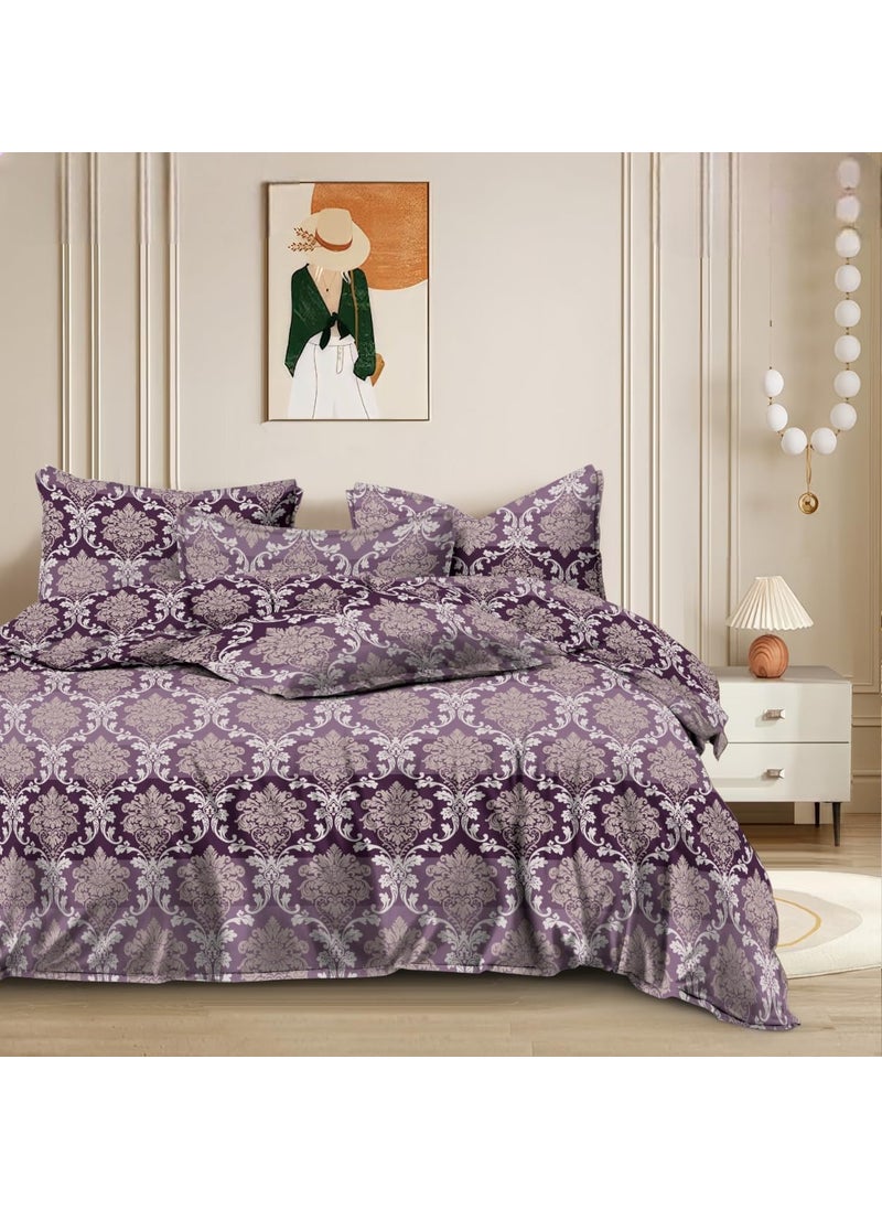 Slazie 300 TC Premium Glace Cotton Duvet Cover with Zipper King Size Razai CoverDohar Cover for Double BedQuilt Cover WinterWarm Stuff Purple FloralNDV 038