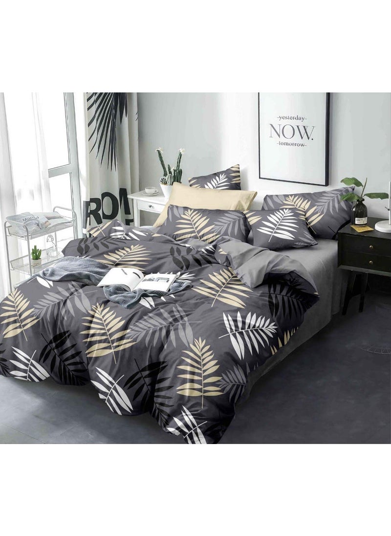 Furnistitchs Glace Cotton Double Size Duvet Cover Quilt Cover Razai Cover 90x100 inches Grey Leaf
