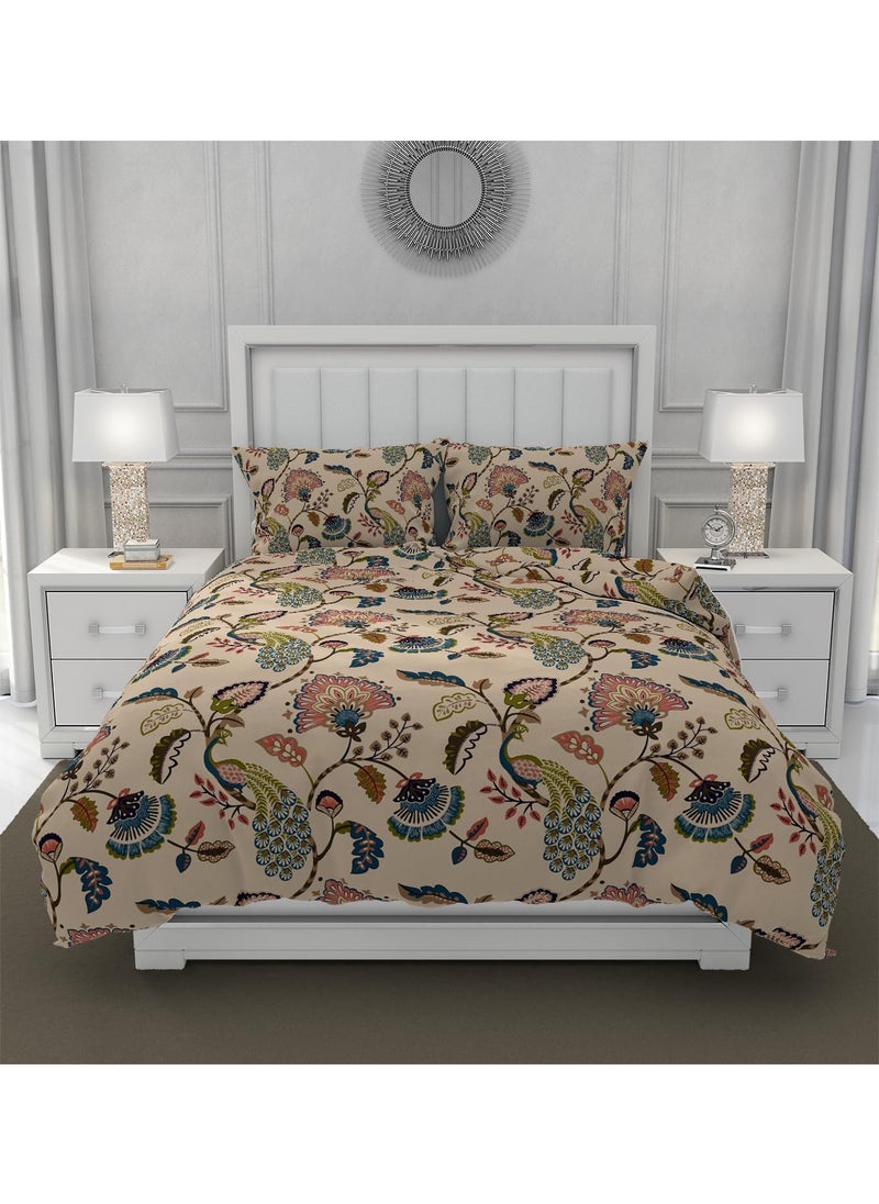 Livmoda Glace Cotton Feel King Size Duvet Cover II Comforter Cover II Razai Cover II Dohars Quilt Cover for Double Bed with Zipper 90x100 Inch Beige Mor