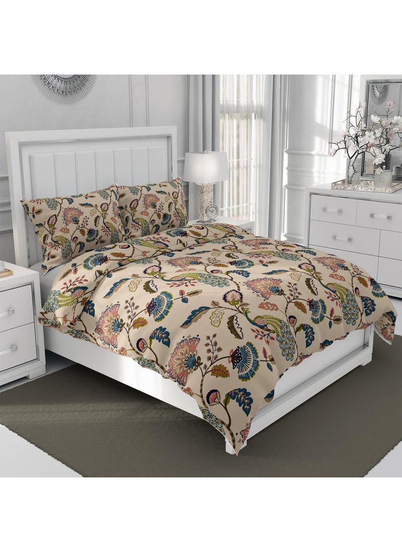 Livmoda Glace Cotton Feel King Size Duvet Cover II Comforter Cover II Razai Cover II Dohars Quilt Cover for Double Bed with Zipper 90x100 Inch Beige Mor