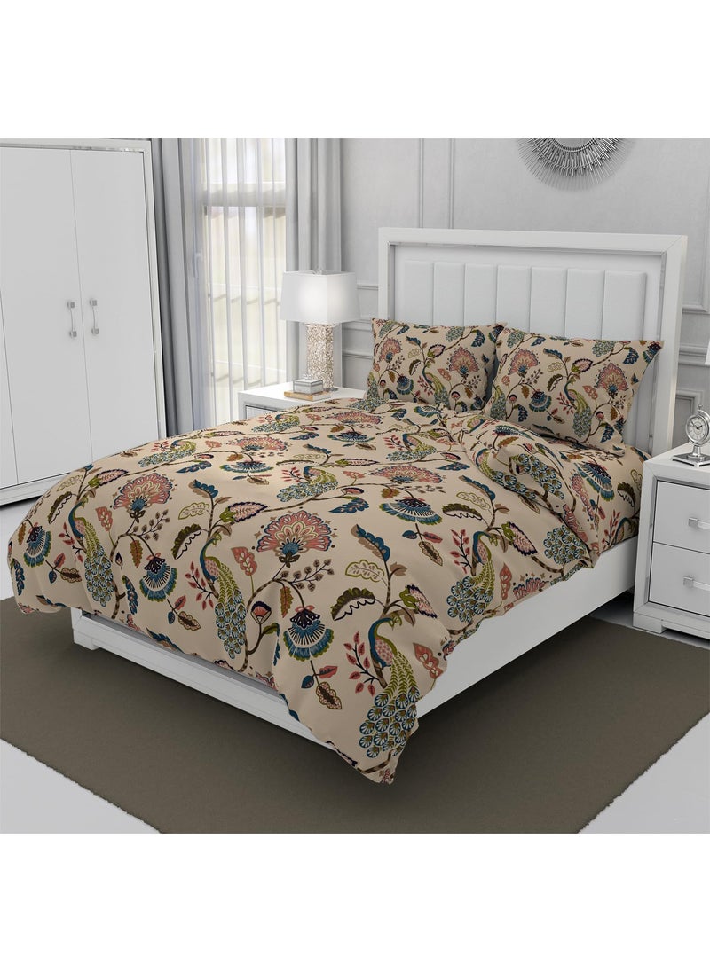 Livmoda Glace Cotton Feel King Size Duvet Cover II Comforter Cover II Razai Cover II Dohars Quilt Cover for Double Bed with Zipper 90x100 Inch Beige Mor
