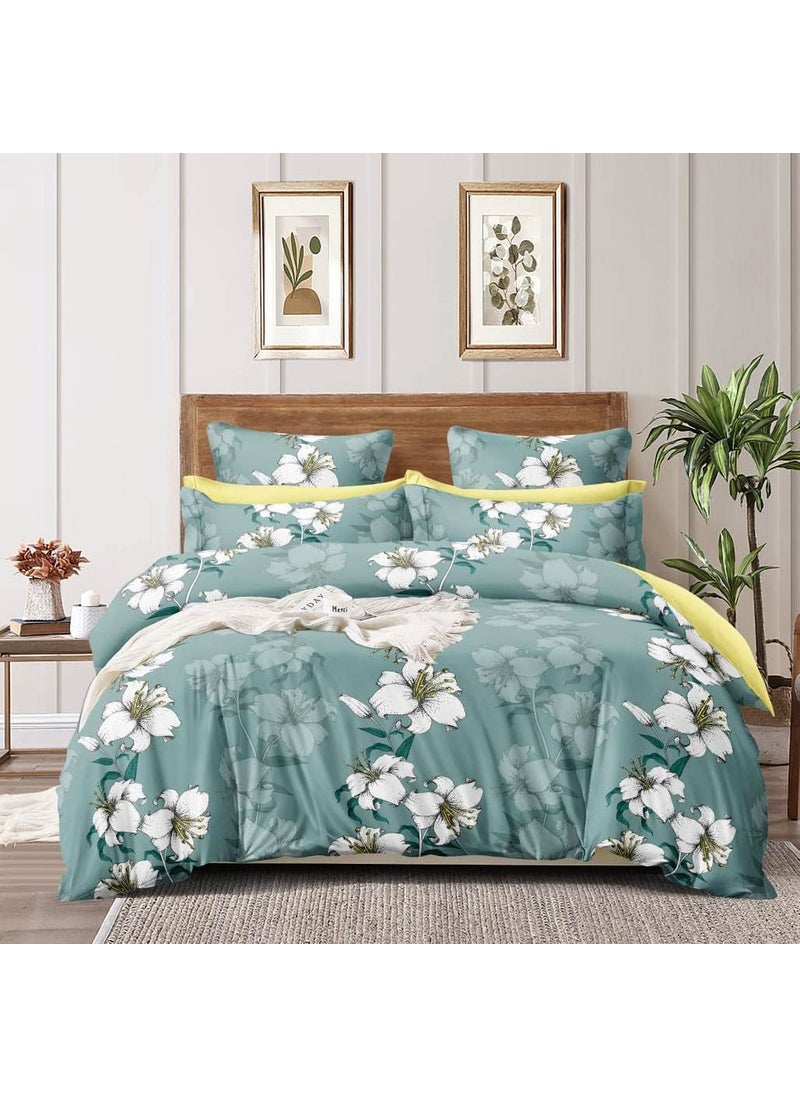 Ab Home Decor Glace Cotton Feel King Size Duvet Cover II Comforter Cover II Razai Cover II Dohars Quilt Cover for Double Bed with Zipper 90x100 Inch Green Flower