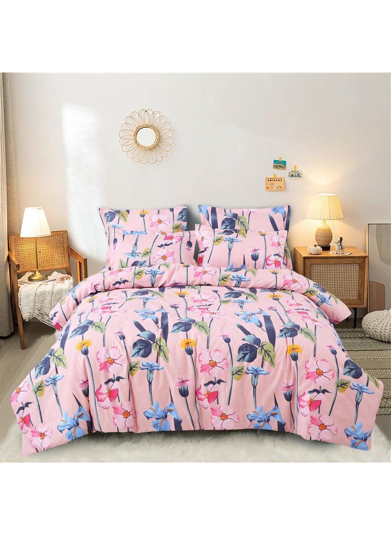 AB HOME DECOR 160TC Super Soft Glace Cotton King Size Duvet Cover II Comforter Cover II Razai Cover II Dohars Quilt Cover for Double Bed with Zipper 90x100 Inch Pink Patti