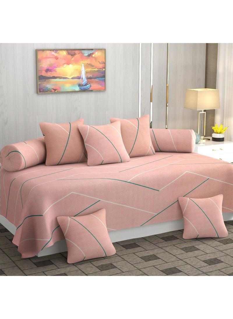 CHHILAKIYA Diwan Set 8 Pieces Pure Cotton Designer Printed Standard Diwan Set 1 Single Bedsheet 2 Bolster Covers 5 Cushion Covers Peach