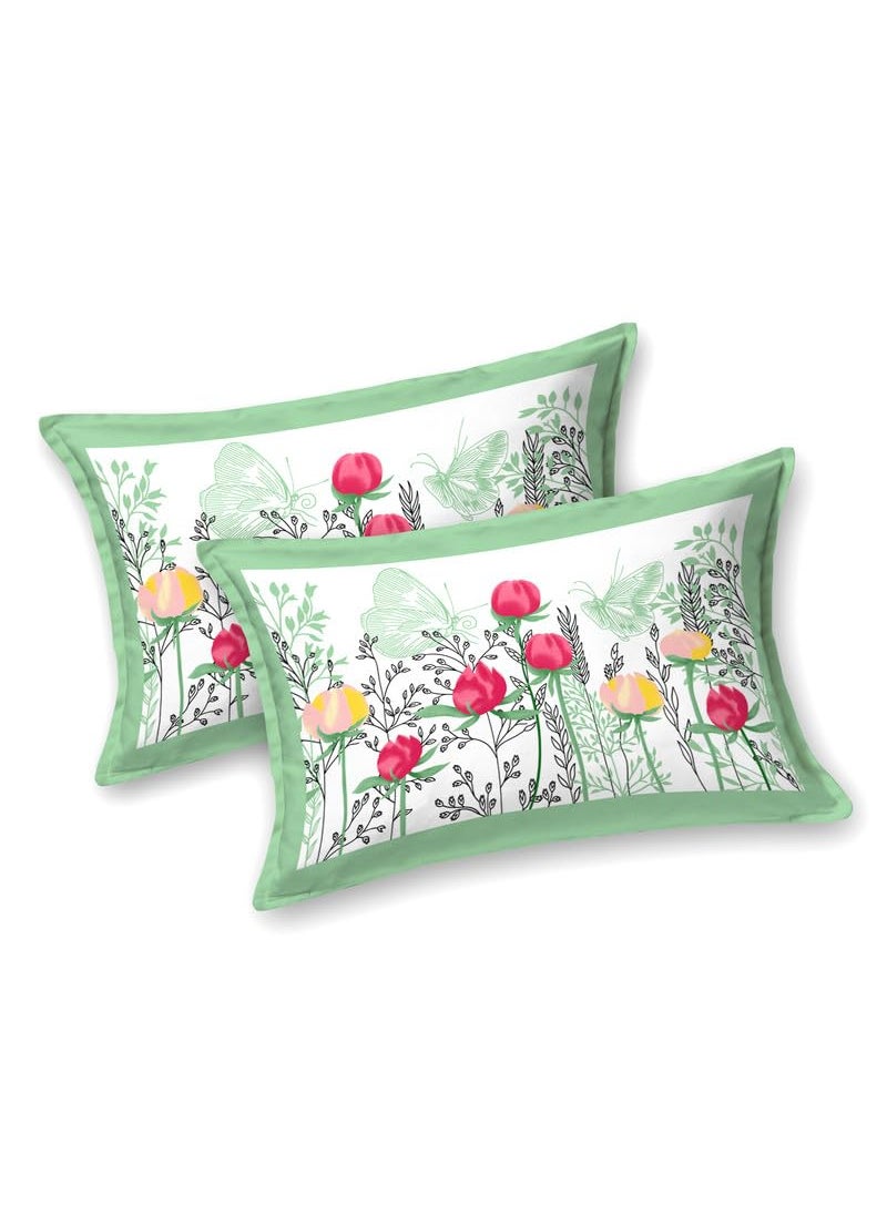 BRING FINE Pure Bedsheet 300 Thread Count Set of 3 Super King Size Basil Plants Green
