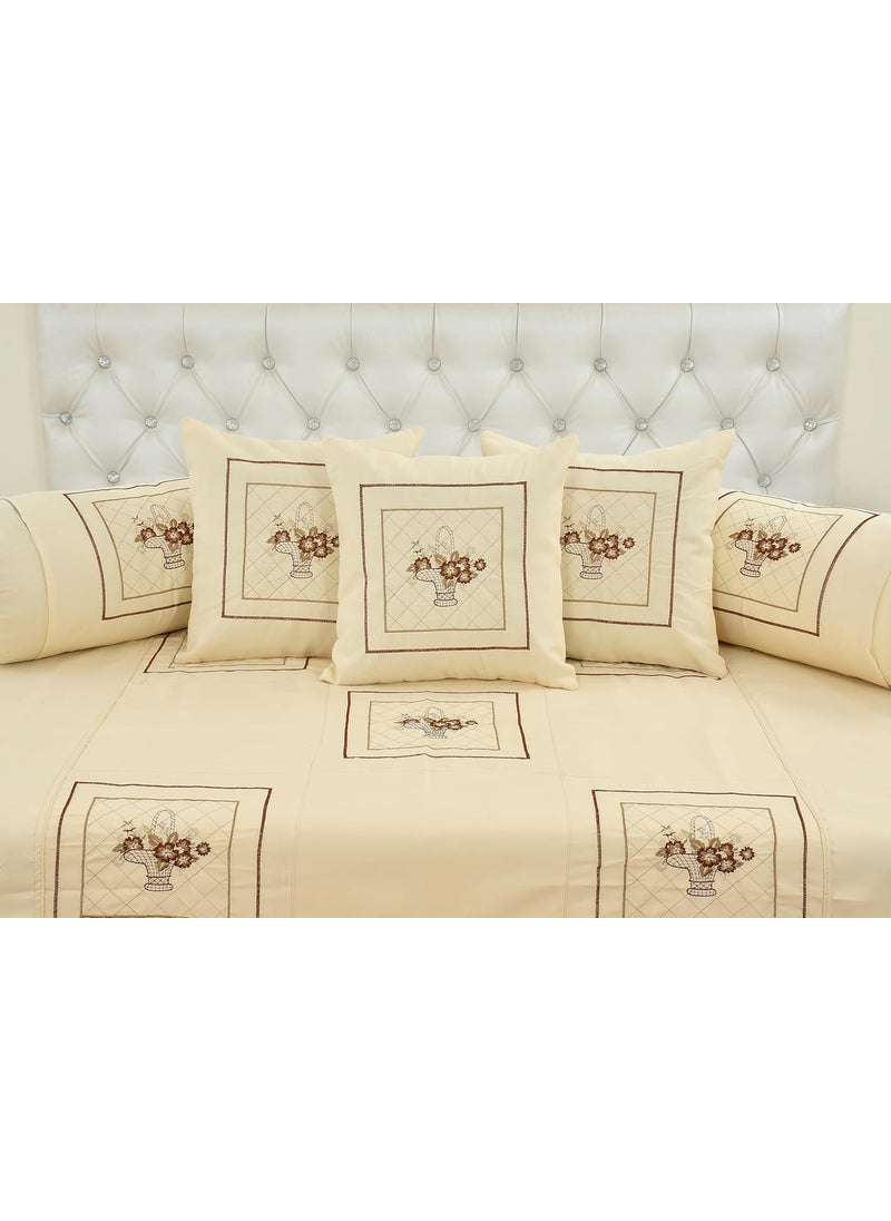 Rj Products Luxury Comprised 200TC Embroidery Cotton King Size Diwan Set of 6 Piece Skin Color