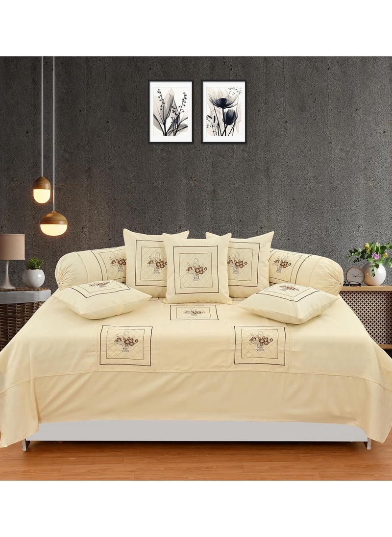 Rj Products Luxury Comprised 200TC Embroidery Cotton King Size Diwan Set of 6 Piece Skin Color
