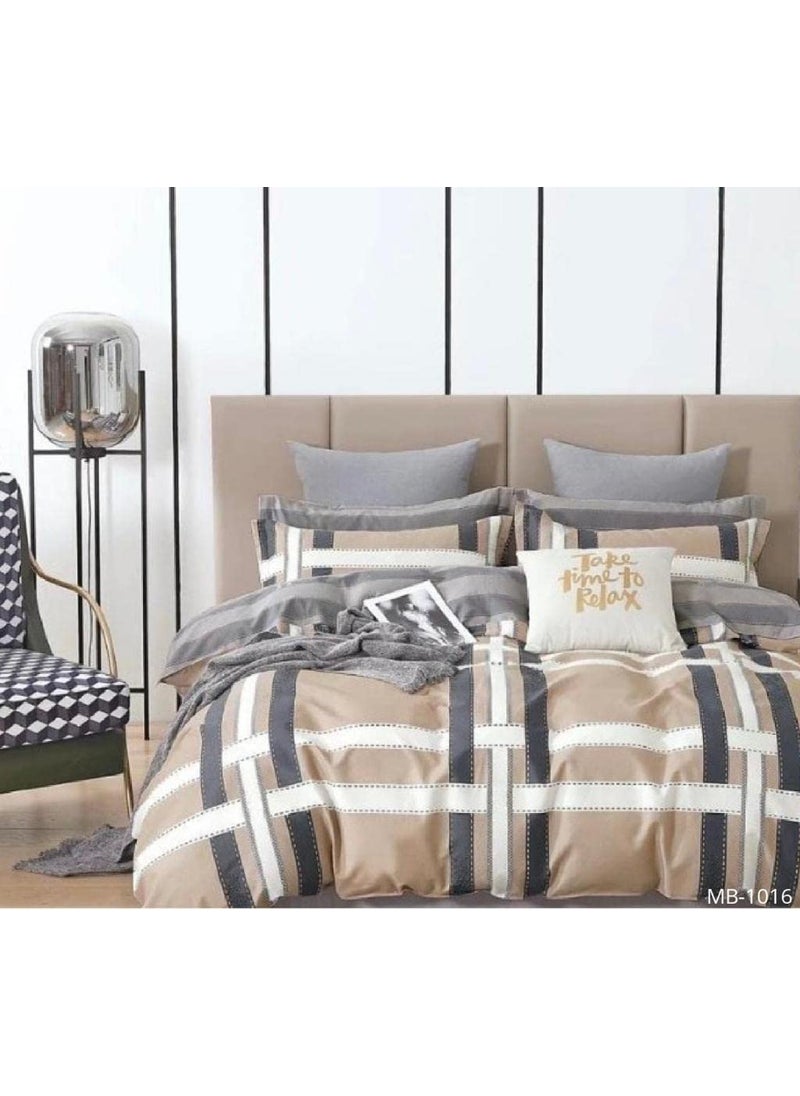 AB HOME DECOR 160TC Super Soft Glace Cotton King Size Duvet Cover II Comforter Cover II Razai Cover II Dohars Quilt Cover for Double Bed with Zipper 90x100 Inch Cream Lines