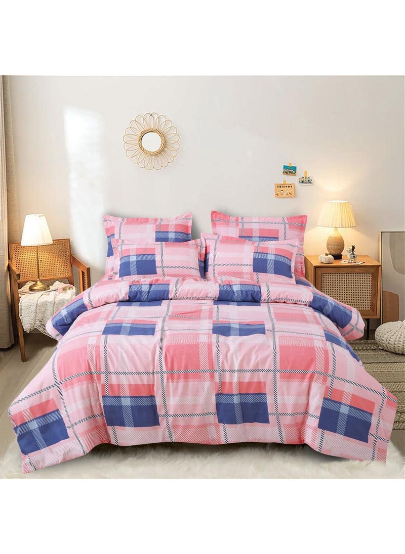 AB HOME DECOR 160TC Super Soft Glace Cotton King Size Duvet Cover II Comforter Cover II Razai Cover II Dohars Quilt Cover for Double Bed with Zipper 90x100 InchPink Blocks
