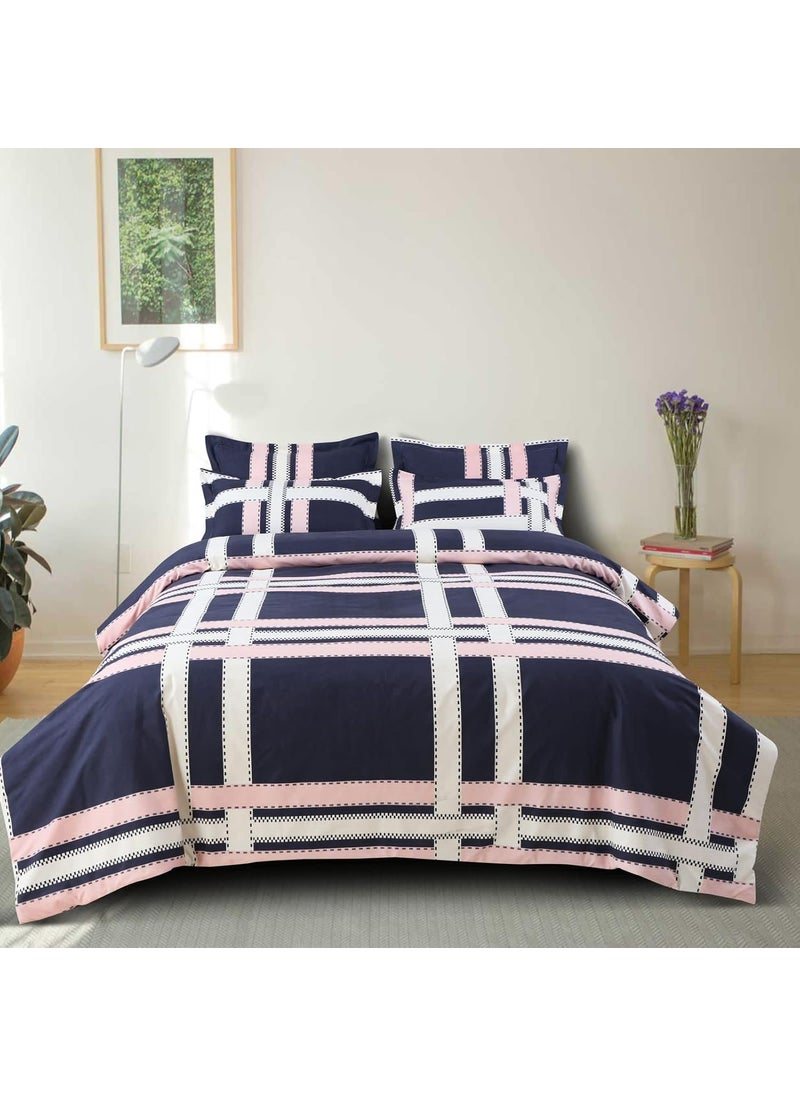 Ab Home Decor Glace Cotton King Size Duvet Cover II Comforter Cover II Razai Cover II Dohars Quilt Cover for Double Bed with Zipper 90x100 Inch Blue Pink Blocks