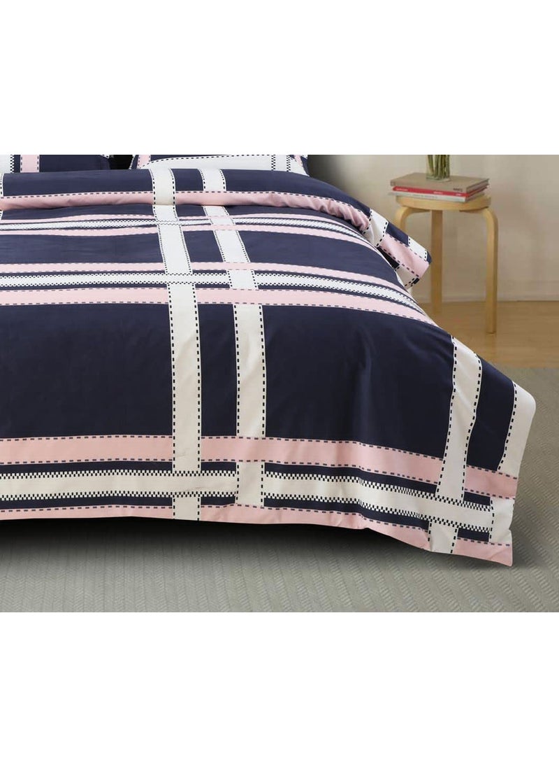 Ab Home Decor Glace Cotton King Size Duvet Cover II Comforter Cover II Razai Cover II Dohars Quilt Cover for Double Bed with Zipper 90x100 Inch Blue Pink Blocks