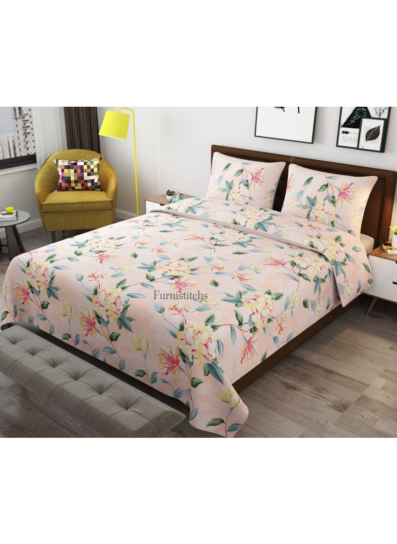Furnistitchs Premium Glace Cotton Duvet CoverComforter CoverRajai CoverBlanket CoverQuilt Cover with Zipper Double King Size 90x100 inches Floral Peach