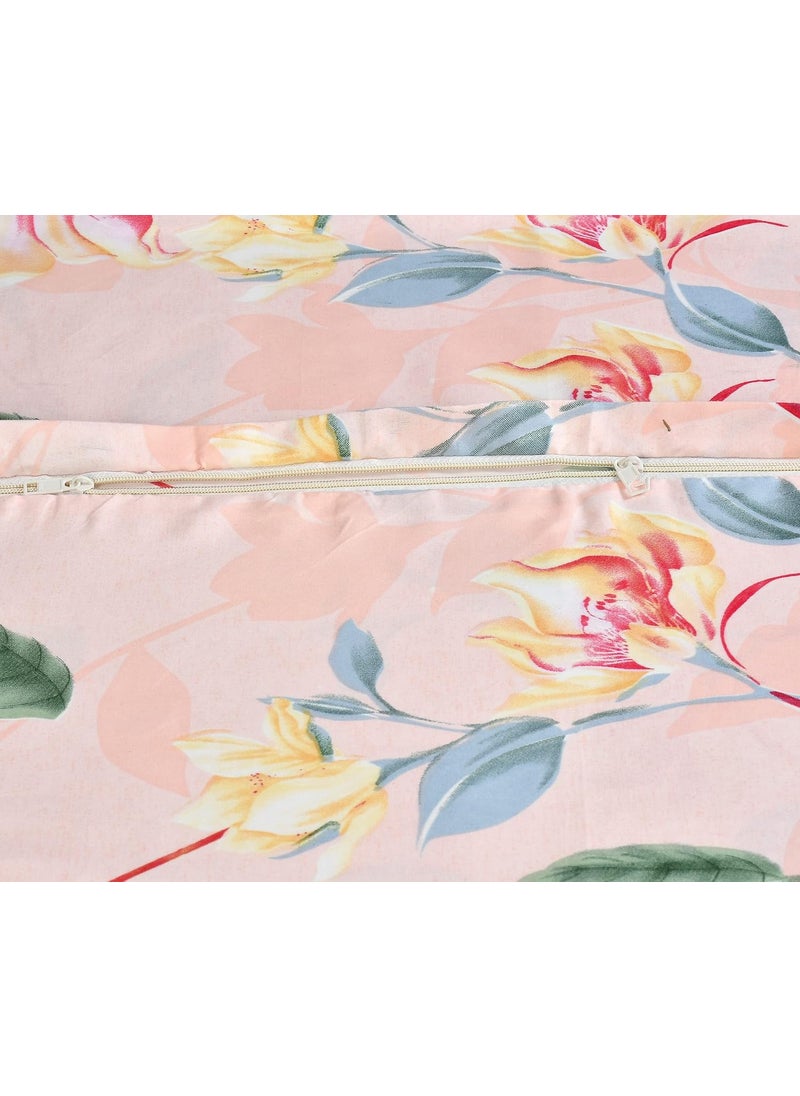 Furnistitchs Premium Glace Cotton Duvet CoverComforter CoverRajai CoverBlanket CoverQuilt Cover with Zipper Double King Size 90x100 inches Floral Peach