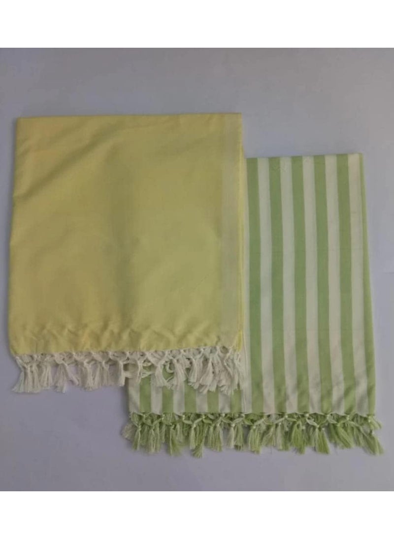 Aakriti handloom Cotton Silky Soft Bhagalpuri Dull chadar lite Blanket Duvet Combo Pack of 2 Lemon Green Strip 260cm130cm
