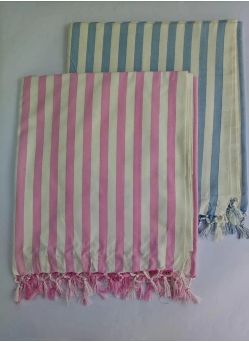 AAKRITI HANDLOOM Cotton Silky Soft Bhagalpuri Dull chadar lite Blanket Duvet Combo Pack of 2 Blue White Strip Pink White Strip 260cm130cm