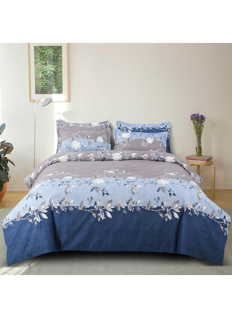 Ab Home Decor Glace Cotton King Size Duvet Cover II Comforter Cover II Razai Cover II Dohars Quilt Cover for Double Bed with Zipper 90x100 Inch Blue Leaf