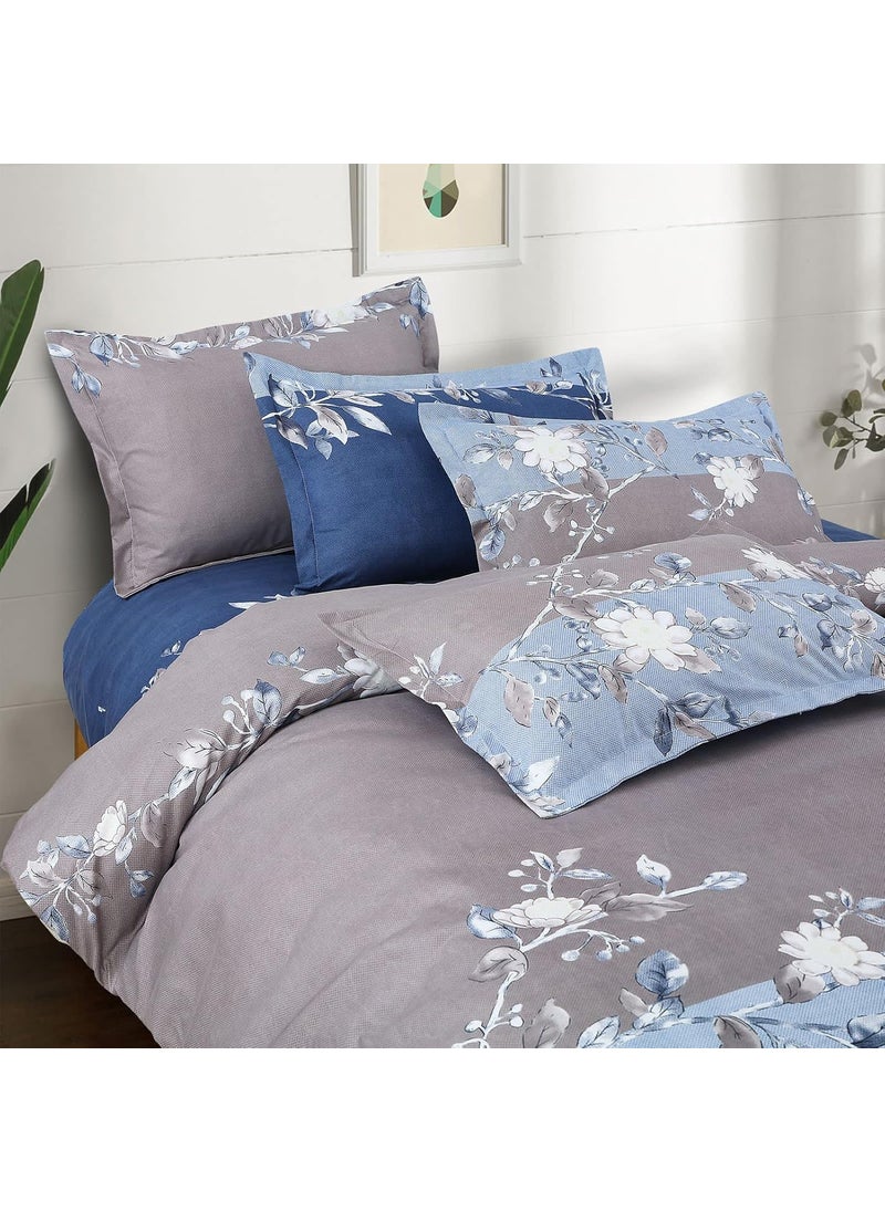 Ab Home Decor Glace Cotton King Size Duvet Cover II Comforter Cover II Razai Cover II Dohars Quilt Cover for Double Bed with Zipper 90x100 Inch Blue Leaf