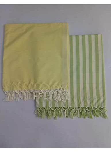 AAKRITI HANDLOOM Cotton Silky Soft Bhagalpuri Dull chadar lite Blanket Duvet Combo Pack of 2 Lemon Green Strip 260cm130cm