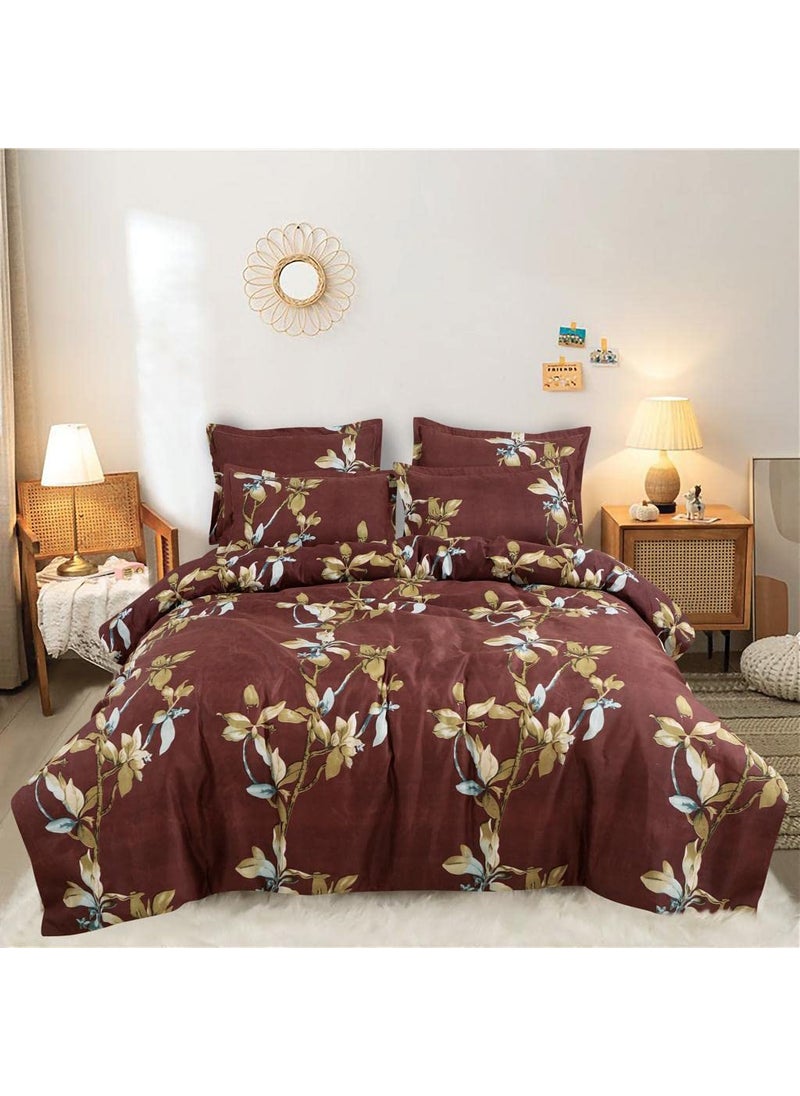 AB HOME DECOR 160TC Super Soft Glace Cotton King Size Duvet Cover II Comforter Cover II Razai Cover II Dohars Quilt Cover for Double Bed with Zipper 90x100 InchBrown Leaf