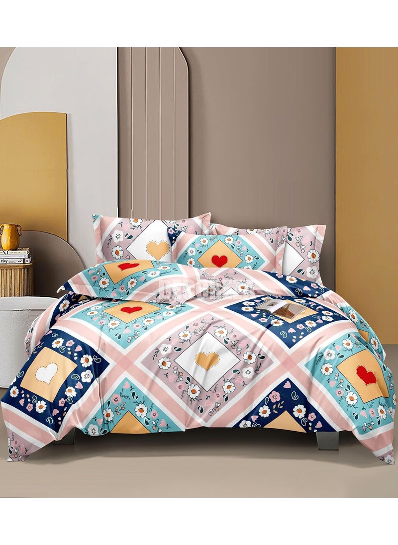 gachdecor 100 Glace Cotton 330 TC 1 King Size Duvet Cover Sets with Printed Pattern Comforter Cover with Zipper Closure Corner 90x100 ColourRed Heart